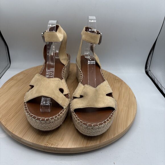 Franco Sarto Pellia Wedge Sandals Sz 10M Beige Suede Espadrille Ankle Strap - Picture 3 of 11